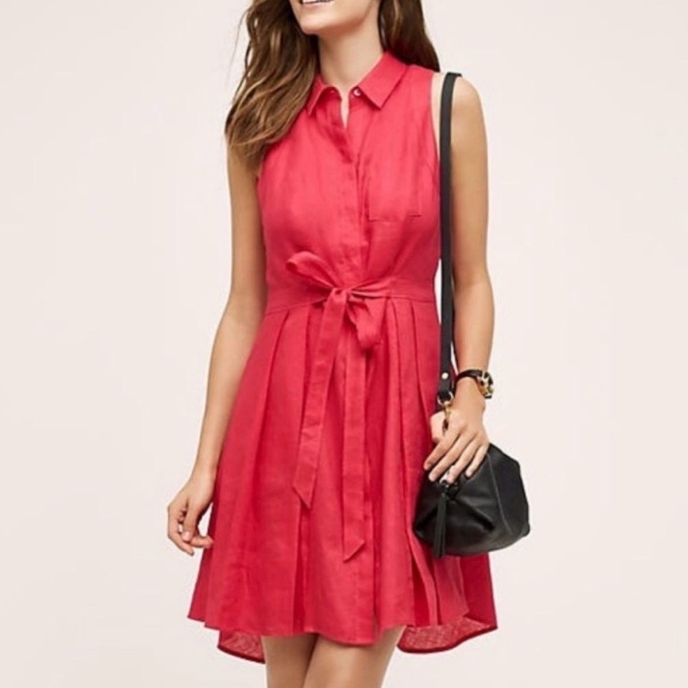 Anthropologie HD IN PARIS Linen Pink Shirt Dress 4
